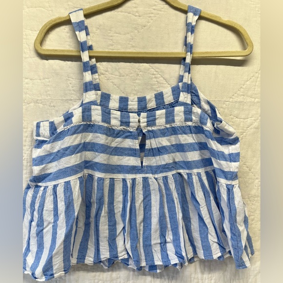 LOFT Striped Linen Babydoll Blouse, Size Small - Picture 4 of 5